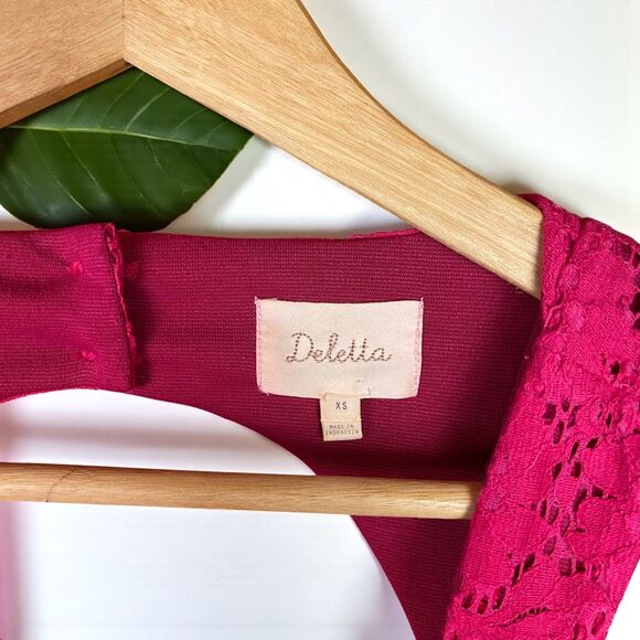 Anthropologie Deletta Silverfield Lace Eyelet Dress in Fuchsia Pink - Picture 9 of 10